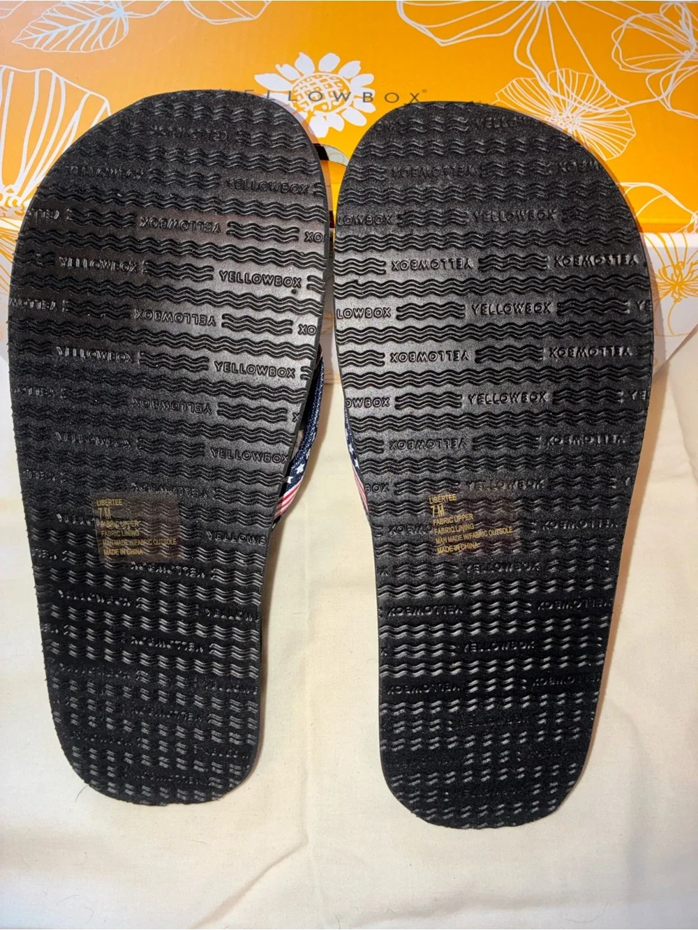 NIB Yellow Box Libertee Americana Patriotic Wedge Flip Flops Sandals 7M - Picture 3 of 3